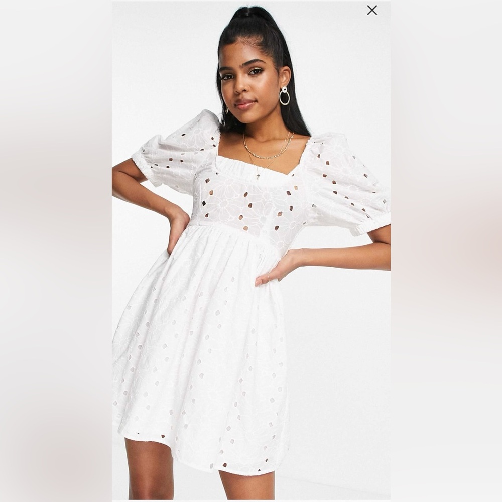 White Eyelet Puff Sleeve Dress